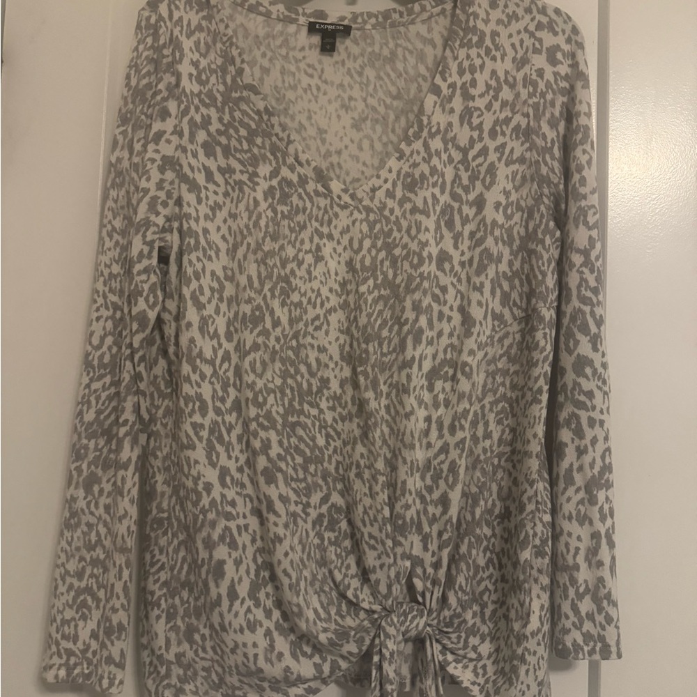 Express Gray Animal Print Long Sleeve Top